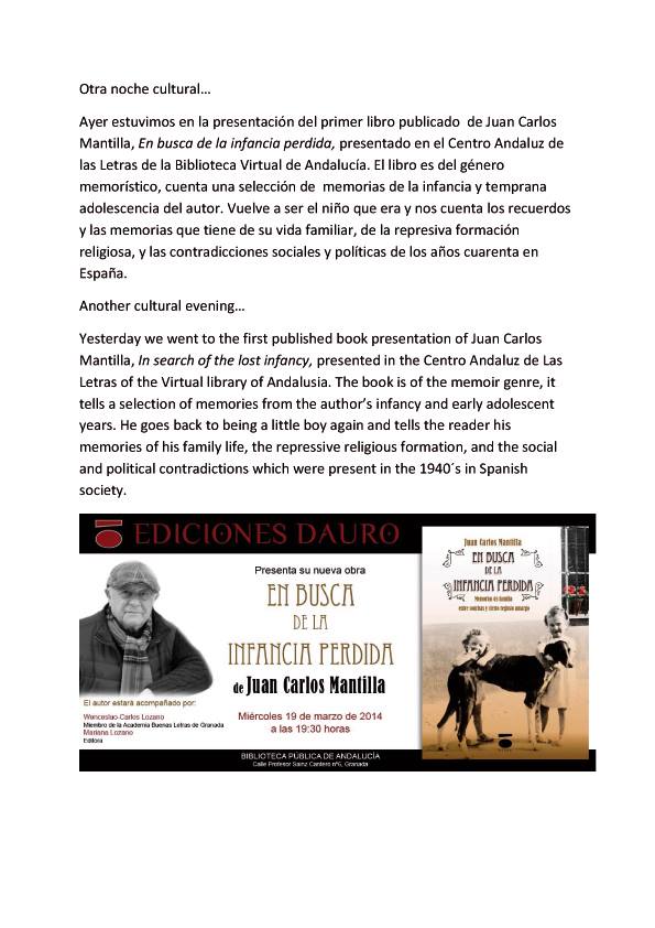 Otra noche cultural, la presentación del primer libro públicado del maravilloso autor Juan Carlos Mantilla.